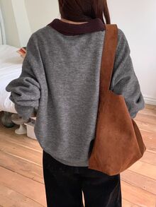 DAZY Women's Contrast Color Korean Style Casual Sweater, Autumn/Winter Cute Tops - Grey - View 2