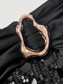 SHEIN MOD 女款性感街頭風金屬裝飾亮片短褲 - 黑色 - 查看 5