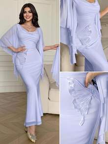 Feyla Women's Solid Color Butterfly Decor Asymmetrical Dress Wedding Birthday Dinner Dinner Date Lavender Summer Romantic Elegant - Violet Purple - View 1