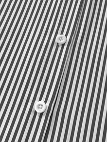 Calvaya Classic Striped Long Sleeve Shirt, Delicate Embroidered Pattern, Loose & Comfortable Fit - Black and White - View 3