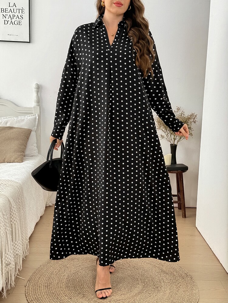 Easowa Curve Plus Size Casual 1950s Vintage 1920s 70's Elegant Black Maxi Shirt Dress Western Wear Women Festival Boho Hippie Cowgirl Fall Party Birthday Formal - Black - View 4