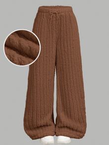 Maija Kids Maija Kids Tween Girls White Textured Kids Double-Sided Thermal Lined Thickened Versatile Pants, Autumn/Winter - Brown - View 4