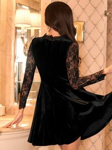 Amorya Women's Elegant Fashion Lace Patchwork Dress - Black - View 3