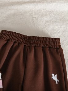 SHEIN 2件組女童幼兒簡單粉色與白色條紋長褲及棕色長褲，寬鬆寬腿褲，適合秋季日常上學穿著 - 彩色 - 查看 3