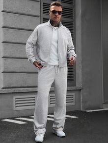 SLATEMANN Men Sweatshirt Co-Ords Men's Long-Sleeve Zip-Up Jacket And Pants Set Featuring Letter Embroidery And Panel Stitching; A Loose, Comfortable Fit Suitabl - Grey - View 1