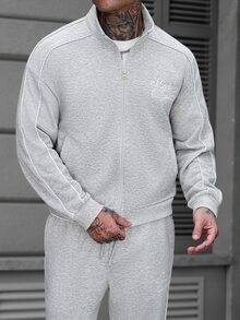 SLATEMANN Men Sweatshirt Co-Ords Men's Long-Sleeve Zip-Up Jacket And Pants Set Featuring Letter Embroidery And Panel Stitching; A Loose, Comfortable Fit Suitabl - Grey - View 3