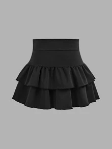 Maija Kids Maija Kids Tween Girls 2 Packs Knitted Solid Color Cute Modest Ruffle Layered Built-In Shorts Mini Skirt,Black And White,Summer,Casual,Tennis,Y2K Fashion,Skort - Multicolor - View 5