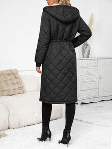 SHEIN Clasi Women's Hooded Padded Coat With Zipper And Pockets, Winter - Black - View 2