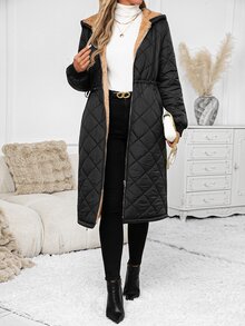 SHEIN Clasi Women's Hooded Padded Coat With Zipper And Pockets, Winter - Black - View 6
