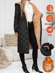 SHEIN Clasi Women's Hooded Padded Coat With Zipper And Pockets, Winter - Black - View 1