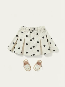 Maija Kids Maija Kids Young Girl Polka Dot Print Pleated Denim Skirt - Multicolor - View 3