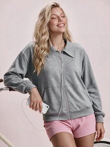 Sovereign Charm Women's Spring/Autumn Grey Zipper Front Fashion Versatile Sports Jacket - Light Grey - View 3