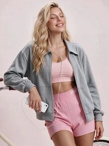 Sovereign Charm Women's Spring/Autumn Grey Zipper Front Fashion Versatile Sports Jacket - Light Grey - View 7