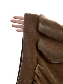 LYSMO Women's Solid Color Drop Shoulder Long Sleeve Pocket Design Hooded Sweatshirt - Brown - View 9