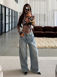 Aloruh 女款豹紋花卉對比蕾絲鏤空設計長袖性感上衣,Y2K、Gyaru、外出上衣、夜店穿搭、辦公穿搭、網眼針織,秋冬 - 彩色 - 查看 6