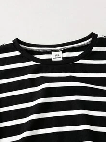Maija Kids Maija Kids 2pcs/Set Tween Girls' Round Neck Short Sleeve Striped Ruffle Sleeve T-Shirt And Striped Shorts - Black and White - View 3