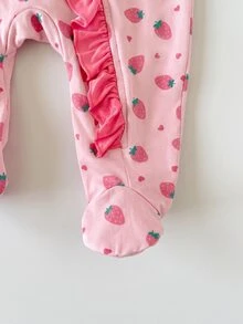 SHEIN 新生兒嬰兒竹纖維圖案休閒日常居家睡衣連身衣 - 粉色 - 查看 7