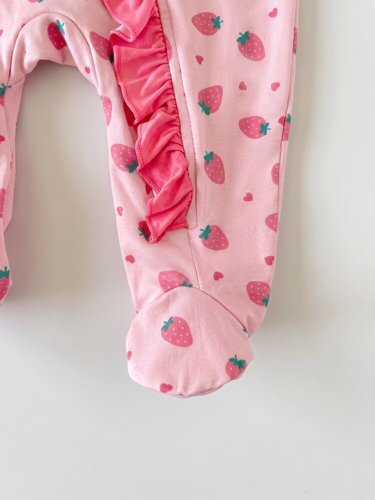 SHEIN Newborn Baby Bamboo Fiber Pattern Casual Daily Home Pajama Romper - Pink - View 7