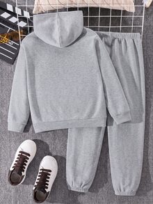 SHEIN 2件組青少年男孩套裝，灰色連帽衛衣與慢跑長褲，秋季休閒校園返校穿搭，冬季秋季服飾套裝 - 淺灰色 - 查看 2