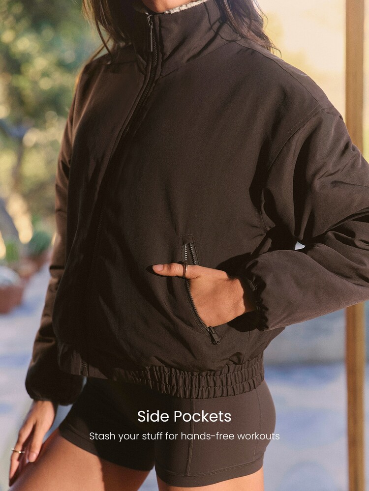 GLOWMODE Double Take Reversible Fleece Jacket With Water-Resistant Woven Side, High Neck & Metallic Zip Daily Casual Outdoor Fall Winter Wear - Brown - View 5