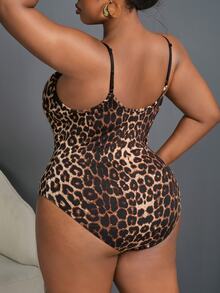 Slaydiva Plus Size Leopard Slim Fit Sleeveless Bodysuit, Summer/Autumn - Multicolor - View 3