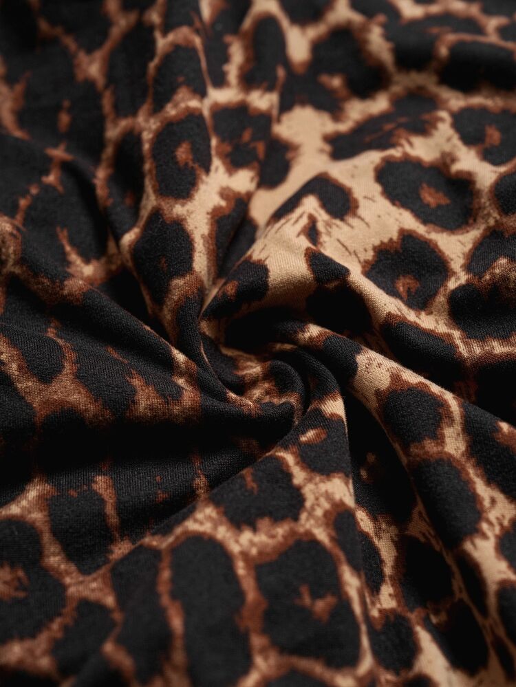 Slaydiva Plus Size Leopard Slim Fit Sleeveless Bodysuit, Summer/Autumn - Multicolor - View 7