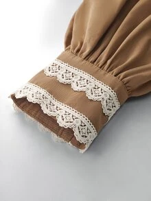 LUMIGAL Winter Women's Raglan Long Sleeve Contrast Lace Cuff Stand Collar Casual Jacket - Khaki - View 5