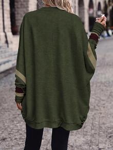 SHEIN Frenchy 大尺碼女款條紋蝙蝠袖長袖開襟休閒外套 秋季 - 彩色 - 查看 2