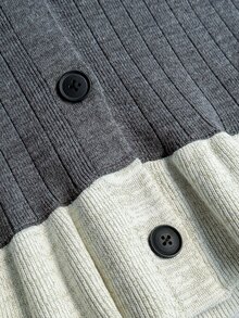 SHEIN Contrast Trim Rib Knit Shinnig Detail Cardigan Midi Skirt Elegant French Set Office Brunch Grey Autumn - Grey - View 10
