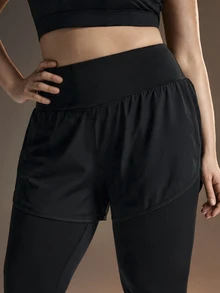 Powerista Women's Plus Size 2 In 1 Athletic Active Tropical Leggings Workouts And Casual Wear Going Out Daily Wear Gym Fitness Running Black Summer - Black - View 9