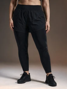 Powerista Women's Plus Size 2 In 1 Athletic Active Tropical Leggings Workouts And Casual Wear Going Out Daily Wear Gym Fitness Running Black Summer - Black - View 10