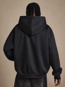 SUMWON Club Rhinestone Crystal Embellished Oversized Pullover Hoodie With Script Graphic Front Print - Black - View 5