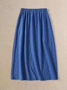 Rusticease Vintage Navy Blue Casual Vacation Skirt Fall,Skirts For Autumn Winter - Navy Blue - View 2