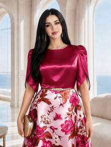 Auveirra 大尺碼女款花卉印花休閒優雅商務休閒日常夏季洋裝，適合婚禮約會正式場合，淺粉色 - 彩色 - 查看 4