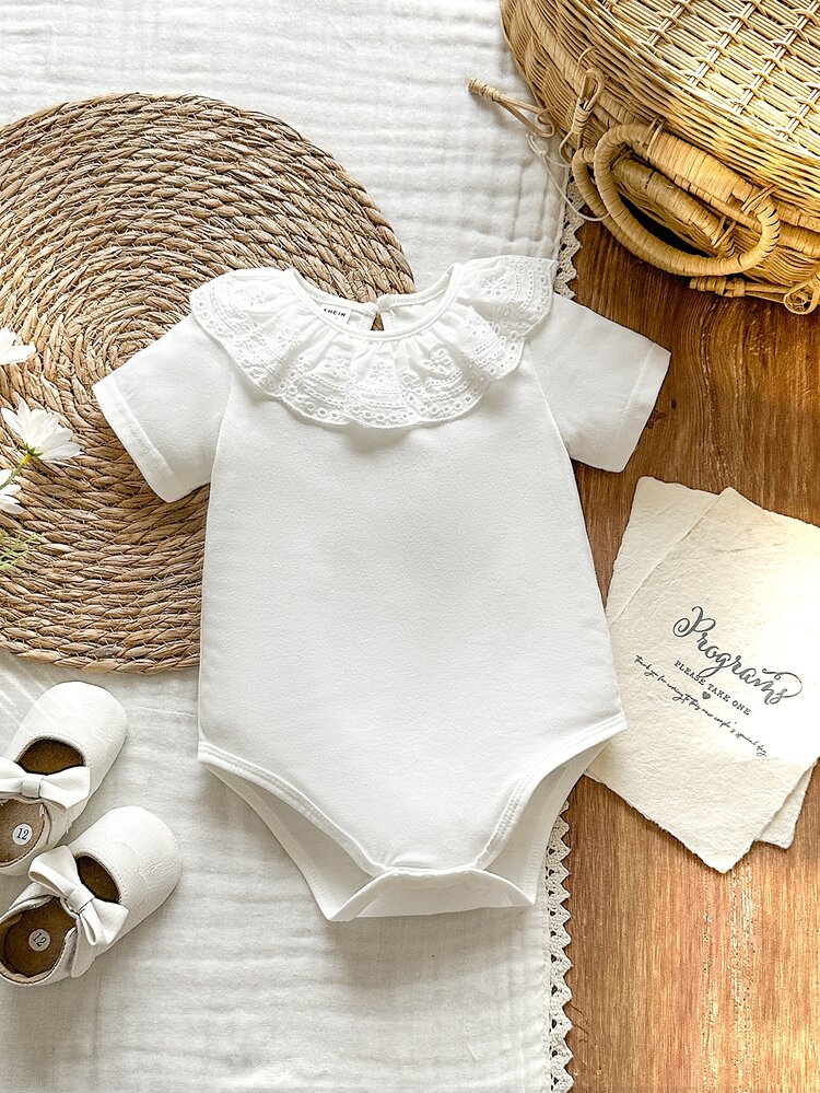 Vintaside Kids Babygirl Infant & Baby GirlSummer Short Sleeve Round Neck Drip Button Simple Casual Bodysuit, Suitable For Daily Leisure, Travel, Camping - White - View 8