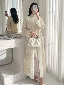 Yasveil Women's Floral Elegant Casual Arabian Dress - White - View 2