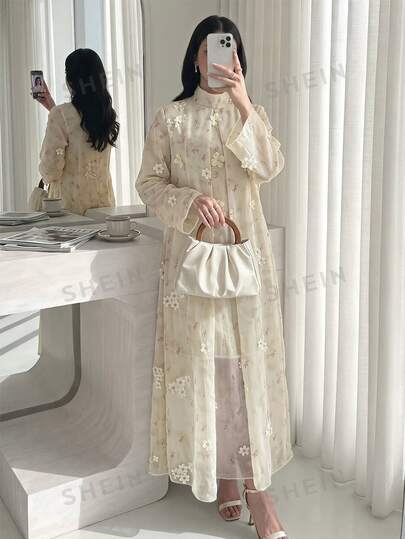 Yasveil Women's Floral Elegant Casual Arabian Dress
