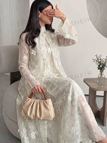 Yasveil Women's Floral Elegant Casual Arabian Dress - White - View 4
