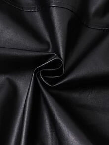 SHEIN Teen Girls Autumn/Winter Casual Daily High-End School Commute Ins Style Versatile PU Leather Lapel Loose Jacket Coat - Black - View 6