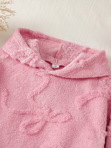 Vintaside Kids 大童女孩時尚簡約休閒舒適蝴蝶結圖案長袖衛衣與長褲兩件套，適合戶外穿著，秋冬季 - 粉色 - 查看 7