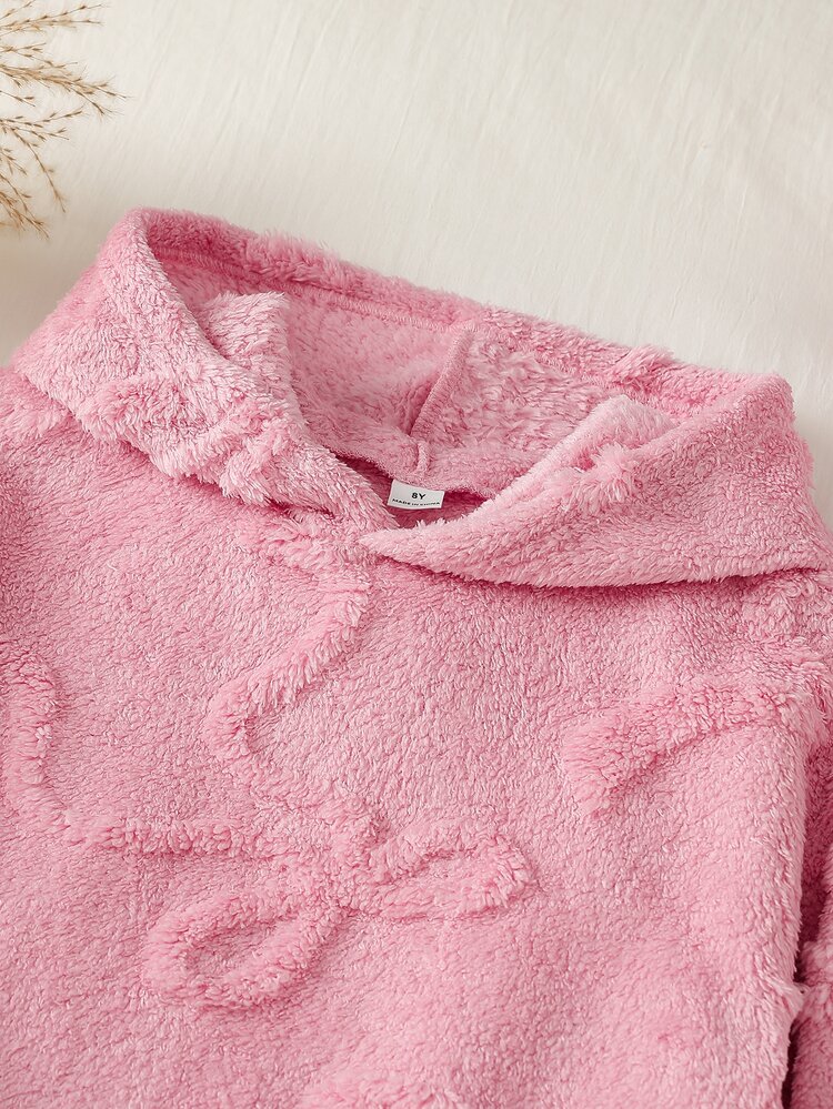 Vintaside Kids Tween Girl (Big) Fashionable Minimalist Casual Comfortable Bowknot Graphic Long Sleeve Sweatshirt & Pants 2 Pieces Set, Suitable For Outdoor Wear, Autumn/Winter - Pink - View 7