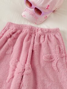 Vintaside Kids 大童女孩時尚簡約休閒舒適蝴蝶結圖案長袖衛衣與長褲兩件套，適合戶外穿著，秋冬季 - 粉色 - 查看 9