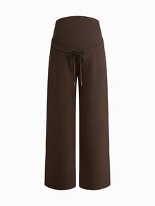 Modmama 2PCS Maternity Solid Color Adjustable Waist Straight Leg Trousers Autumn Photoshoot Black Burgundy Cute Baggy Elegant - Multicolor - View 9