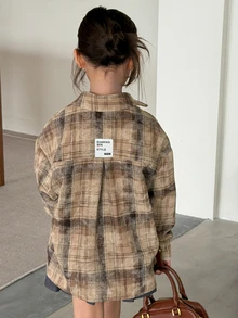 DAZY Tween Girl Plaid Long Sleeve Single-Breasted Casual Shirt - Coffee Brown - View 3