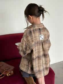 DAZY Tween Girl Plaid Long Sleeve Single-Breasted Casual Shirt - Coffee Brown - View 1