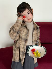 DAZY Tween Girl Plaid Long Sleeve Single-Breasted Casual Shirt - Coffee Brown - View 2