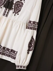 Rusticease Setup Autumn Winter Women Floral Pattern Tassel Tie Collar Blouse And Wide Leg Pants Set Formal Office Going Out Brown Autumn Casual Baggy Granny - Multicolor - View 6
