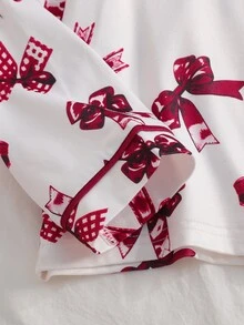 Tween Girl Bow Print Long Sleeve Single-Breasted Top And Pants Loungewear Set Autumn/Winter - Pink - View 8