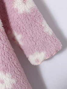SHEIN 女童花卉連帽寬鬆中長版珊瑚絨毛絨開襟外套，適合秋冬穿著 - 粉色 - 查看 5