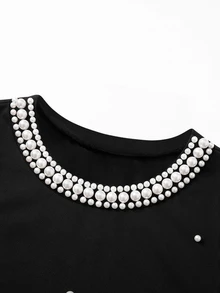 GlowEve CURVE Plus Size Women's Spring/Autumn Thin Solid Color Black & White Contrast Design Minimalist Fashion Round Neck Long Sleeve Fitted Bodycon Fishtail Knee-Length Dress, Suitable For Party, Shopping, Commuting, Daily Wear - Black and White - View 6